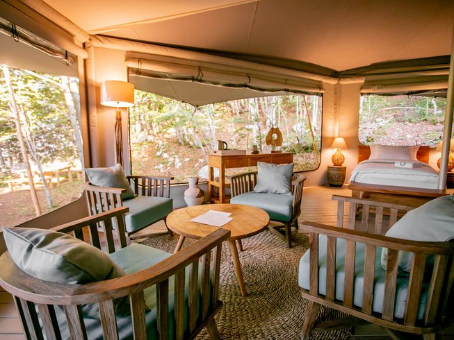 Glamping tent interior Best Yoga Retreats in Montenegro