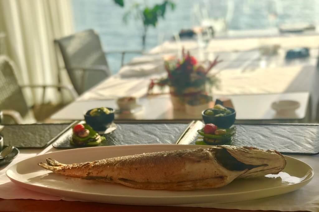 Whole sea bass Dukley Beach Lounge, Budva, Montenegro