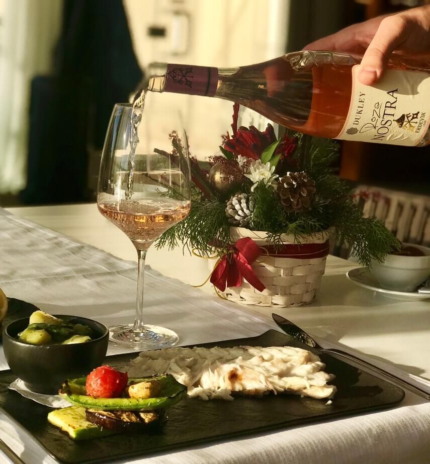 Sea bass and wine Dukley Beach Lounge, Budva, Montenegro