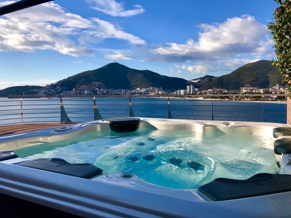 Jacuzzi on terrace Dukley Hotel and Resort review. Is this the best hotel on the Budva Riviera in Montenegro?