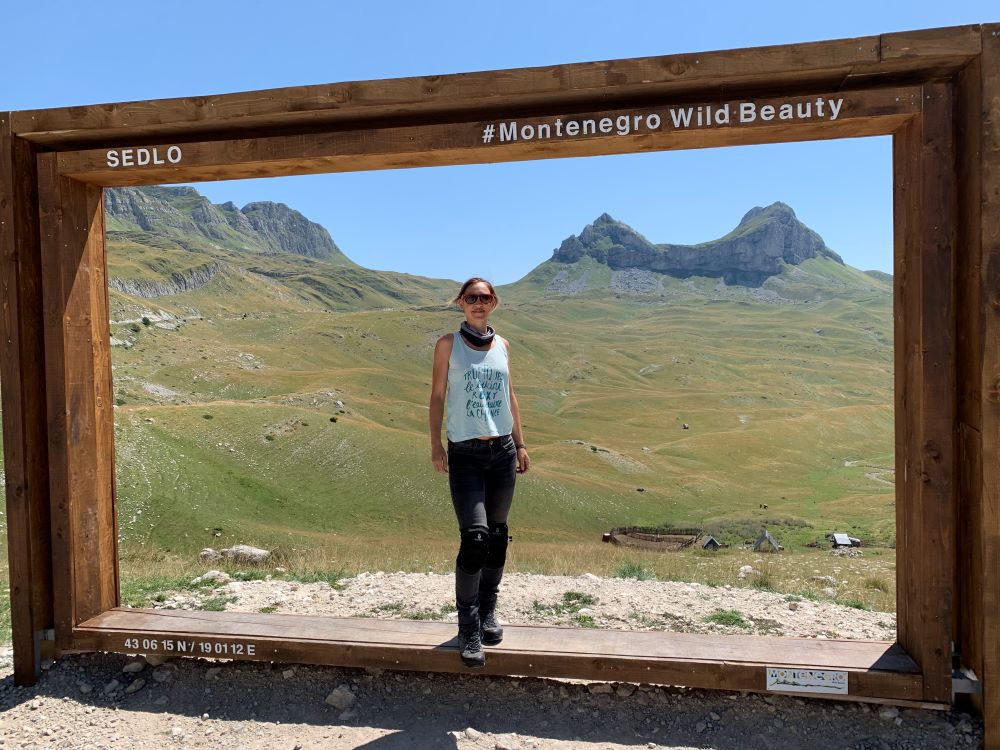 Giant Sedlo frame framing Mt Sedlo on the Durmitor Ring