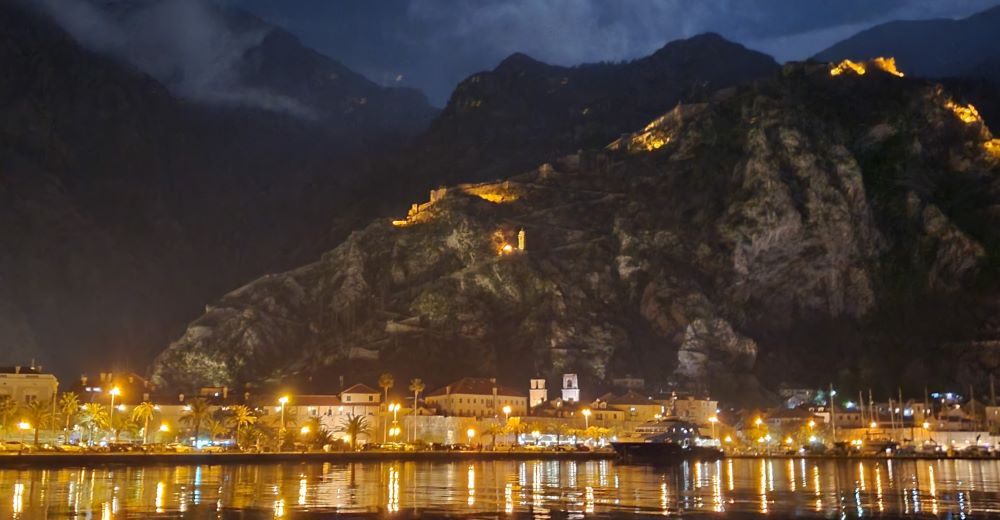 Kotor, Montenegro at night from the sea
