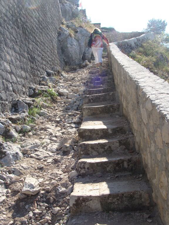 Steps up San Giovanni Fortress Kotor walls walk up San Giovanni Fortress in Montenegro.