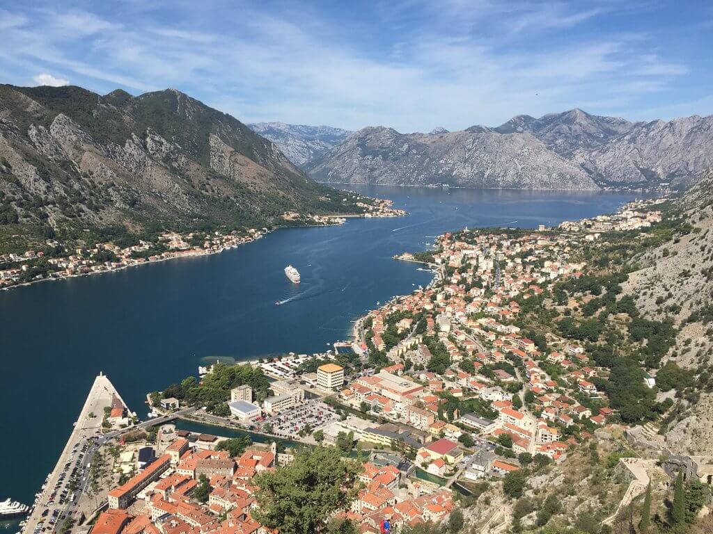 View from the top of San Giovanni Castle Kotor walls walk up San Giovanni Fortress in Montenegro.