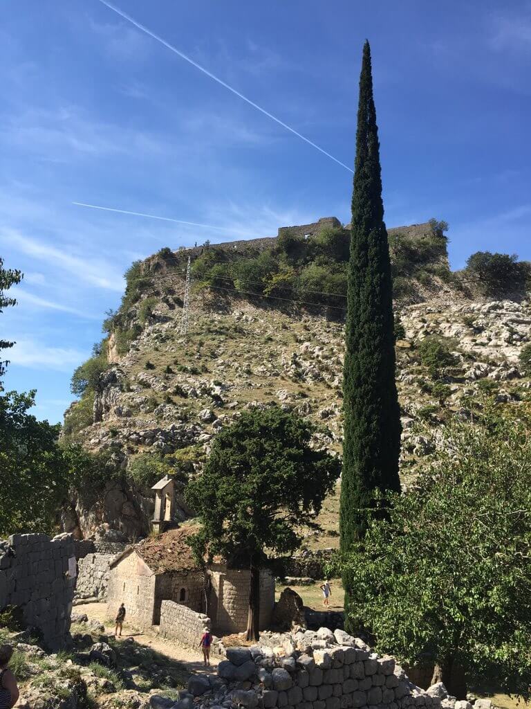 Spiljari village Kotor walls walk up San Giovanni Fortress in Montenegro.
