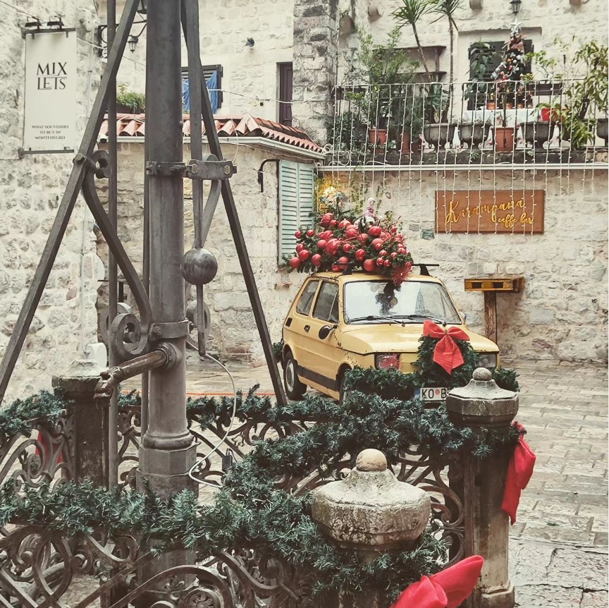 Kotor in winter. Christmas decorations in Kotor Old Town