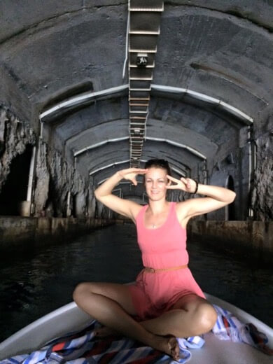 Guest in submarine cave Kotor Bay Boat Tour with a Private Guide