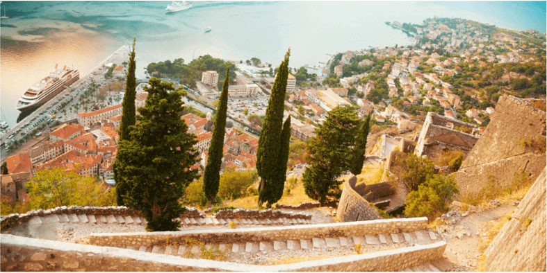 Kotor Walls walk from above Kotor walls walk up San Giovanni Fortress in Montenegro.