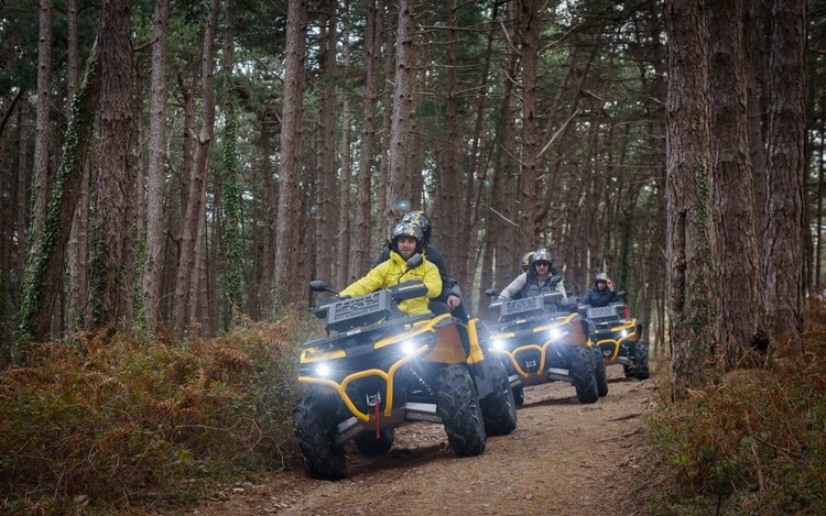 An ATV tour in Montenegro following old paths through pine forest.