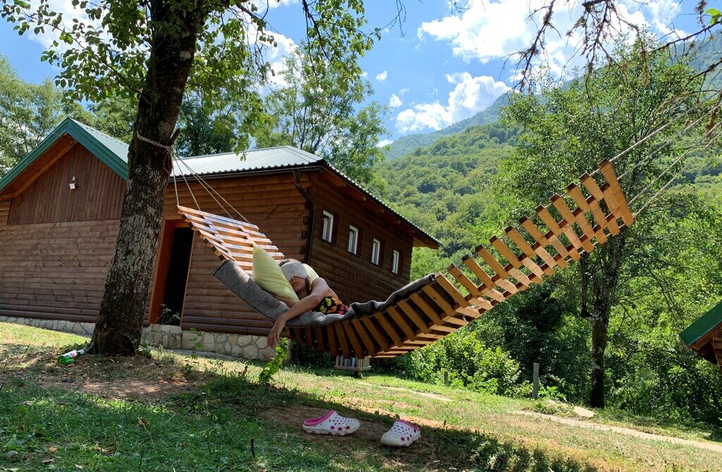 Napping in a hammock at a rafting camp Discover some of Montenegro's most beautiful scenery on an exciting family-friendly adventure when you go rafting in Montenegro.